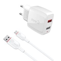 Çift USB 2.4A Hızlı Şarj Aleti + Micro Kablo 2 in 1 Şarj Cihazı