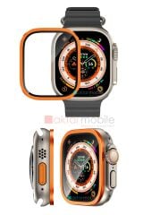 Apple Watch Ultra 49 mm uyumlu Metal Çerçeveli Ekran Koruyucu Premium Temperli Cam Üstün Koruma