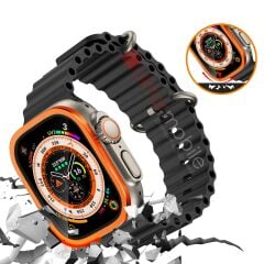 Apple Watch Ultra 49 mm uyumlu Metal Çerçeveli Ekran Koruyucu Premium Temperli Cam Üstün Koruma