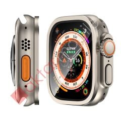 Apple Watch Ultra 49 mm uyumlu Metal Çerçeveli Ekran Koruyucu Premium Temperli Cam Üstün Koruma