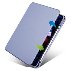 iPad Pro 11 2021 M1 uyumlu Kılıf 360 Dönebilen Kalem Bölmeli Yatay Dikey Standlı Akıllı Kapak Levander Gray