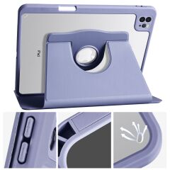 iPad Pro 11 2021 M1 uyumlu Kılıf 360 Dönebilen Kalem Bölmeli Yatay Dikey Standlı Akıllı Kapak Levander Gray