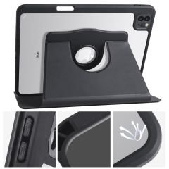 iPad Pro 11 2021 M1 uyumlu Kılıf 360 Dönebilen Kalem Bölmeli Yatay Dikey Standlı Akıllı Kapak Siyah