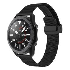 Huawei Watch 4 / Watch 4 Pro Uyumlu Hasır Metal Kordon Magnetik D Tokalı Tel Örgü Kayış Mıknatıslı Siyah