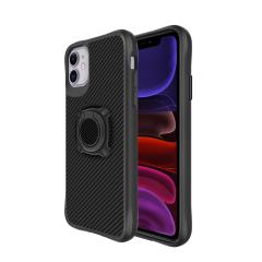 iPhone 11 uyumlu Kılıf Metal Yüzüklü Karbon Fiber Desenli Kapak Spor Tasarım Darbe Emici