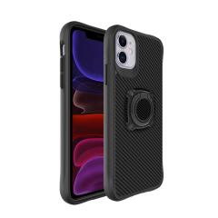iPhone 11 uyumlu Kılıf Metal Yüzüklü Karbon Fiber Desenli Kapak Spor Tasarım Darbe Emici