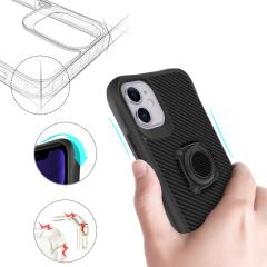 iPhone 11 uyumlu Kılıf Metal Yüzüklü Karbon Fiber Desenli Kapak Spor Tasarım Darbe Emici