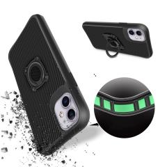 iPhone 11 uyumlu Kılıf Metal Yüzüklü Karbon Fiber Desenli Kapak Spor Tasarım Darbe Emici