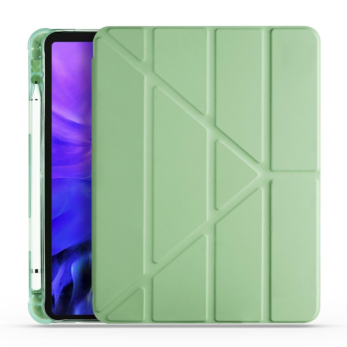 Apple iPad Pro 12.9 4. Nesil Kılıf Kalem Bölmeli Premium Smart Standlı Tablet Kılıfı Açık Yeşil