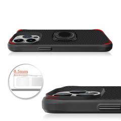 iPhone 13 Pro uyumlu Kılıf Metal Yüzüklü Karbon Fiber Desenli Kapak Spor Tasarım Darbe Emici