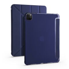 Apple iPad Pro 12.9 4. Nesil Kılıf Kalem Bölmeli Premium Smart Standlı Tablet Kılıfı Lacivert