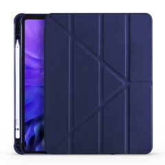Apple iPad Pro 12.9 4. Nesil Kılıf Kalem Bölmeli Premium Smart Standlı Tablet Kılıfı Lacivert