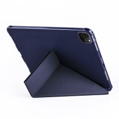 Apple iPad Pro 12.9 4. Nesil Kılıf Kalem Bölmeli Premium Smart Standlı Tablet Kılıfı Lacivert