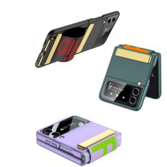 Samsung Galaxy Z Flip 3 Tasarım Kılıf Premium Kapak Flio Kayar Bantlı Metal Tokalı Tam Uyumlu Siyah