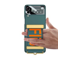 Samsung Galaxy Z Flip 3 Tasarım Kılıf Premium Kapak Flio Kayar Bantlı Metal Tokalı Tam Uyumlu Siyah