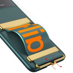 Samsung Galaxy Z Flip 3 Tasarım Kılıf Premium Kapak Flio Kayar Bantlı Metal Tokalı Tam Uyumlu Yeşil