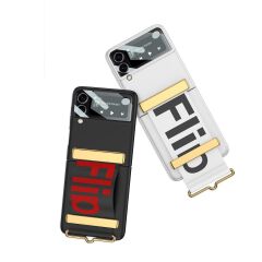 Samsung Galaxy Z Flip 3 Tasarım Kılıf Premium Kapak Flio Kayar Bantlı Metal Tokalı Tam Uyumlu Beyaz