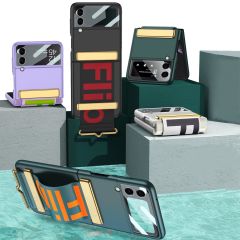 Samsung Galaxy Z Flip 3 Tasarım Kılıf Premium Kapak Flio Kayar Bantlı Metal Tokalı Tam Uyumlu Pembe