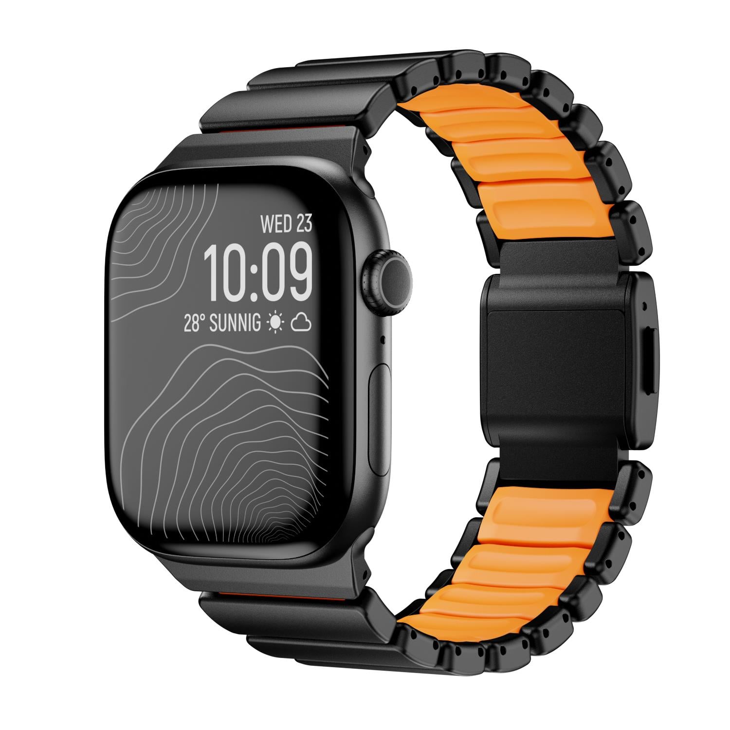 Apple Watch 6 5 4 3 2 1 SE 42 44 mm uyumlu Titanyum Kordon Silikon İç Yüzey Hafif Premium Kayış Siyah - Turuncu