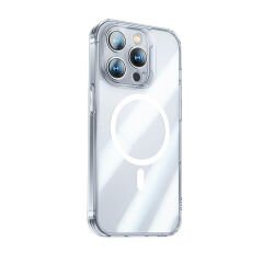 Apple iPhone 14 Pro Kılıf Magsafe Şarj Özellikli Benks Magnetic Shiny Glass Serisi Kapak Renksiz