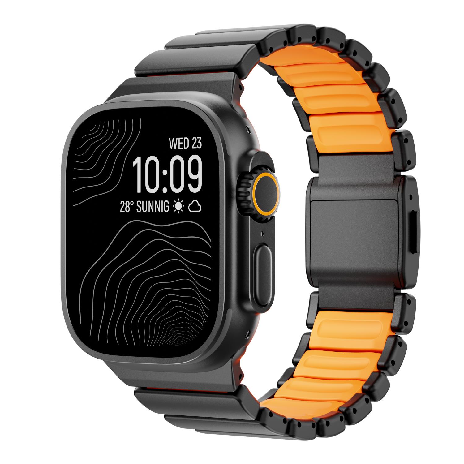 Apple Watch Ultra 2 3 49 mm uyumlu Titanyum Kordon Silikon İç Yüzey Hafif Premium Kayış Siyah - Turuncu