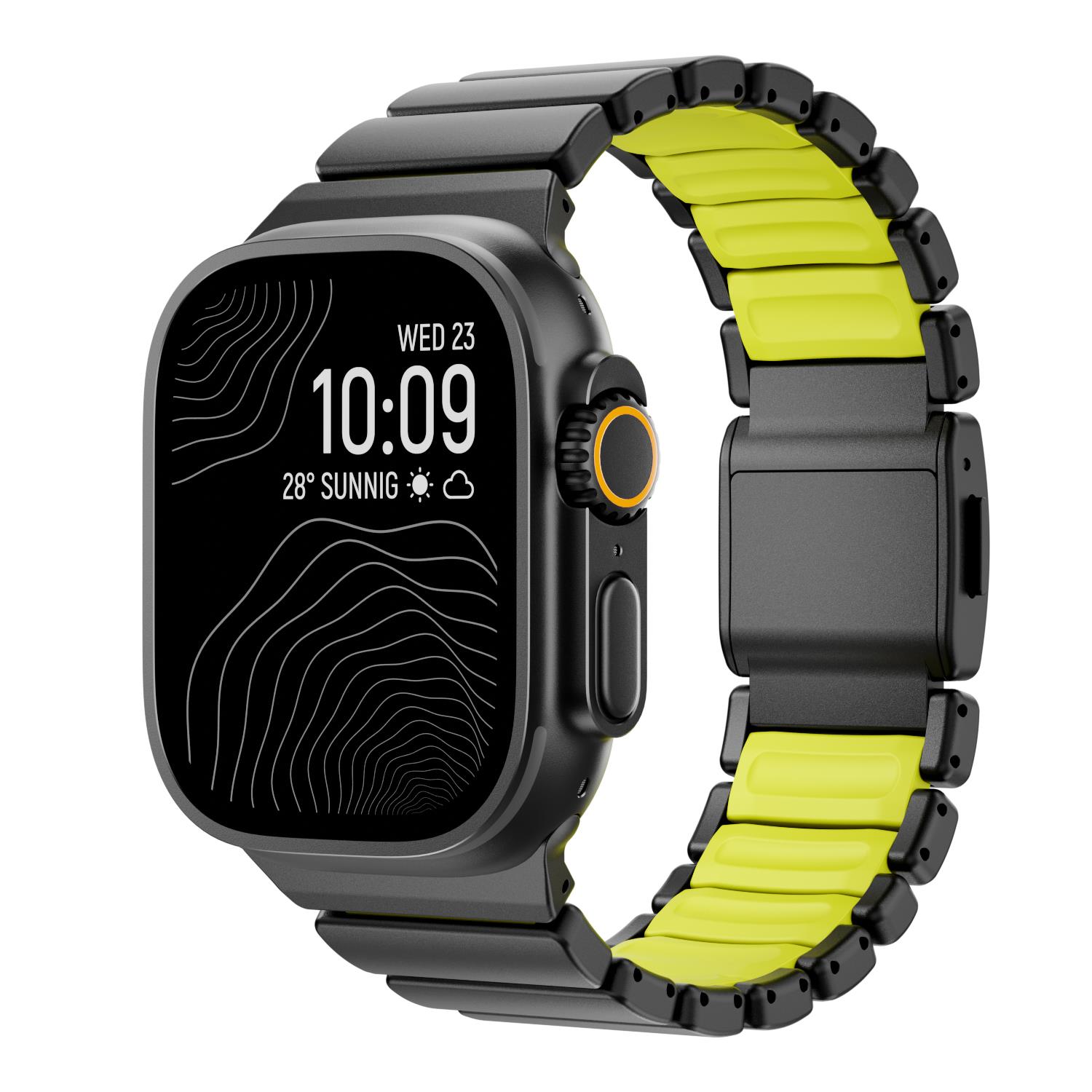 Apple Watch Ultra 2 3 49 mm uyumlu Titanyum Kordon Silikon İç Yüzey Hafif Premium Kayış Siyah - Yeşil