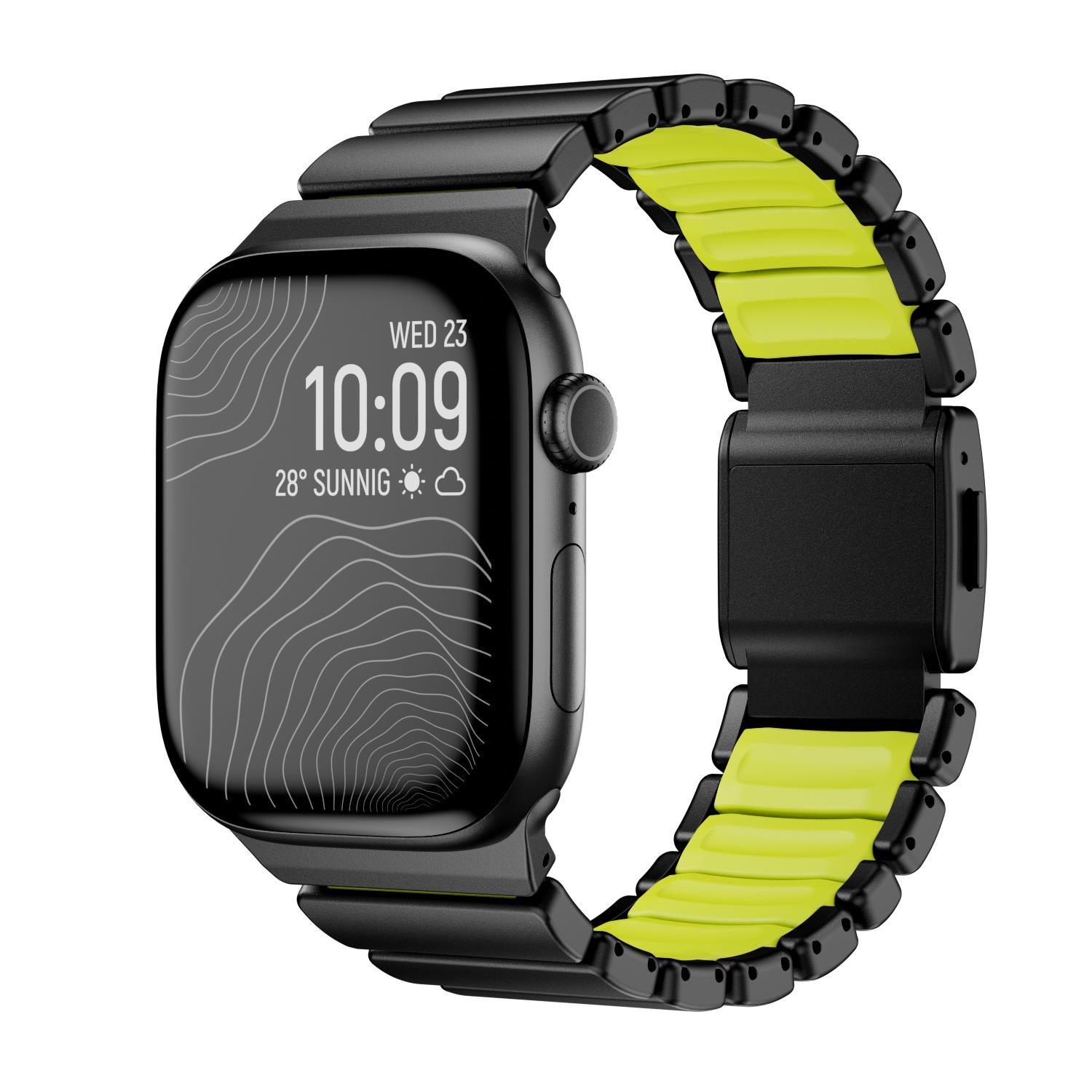 Apple Watch 10 / 11 46 mm uyumlu Titanyum Kordon Silikon İç Yüzey Hafif Premium Kayış Siyah - Yeşil