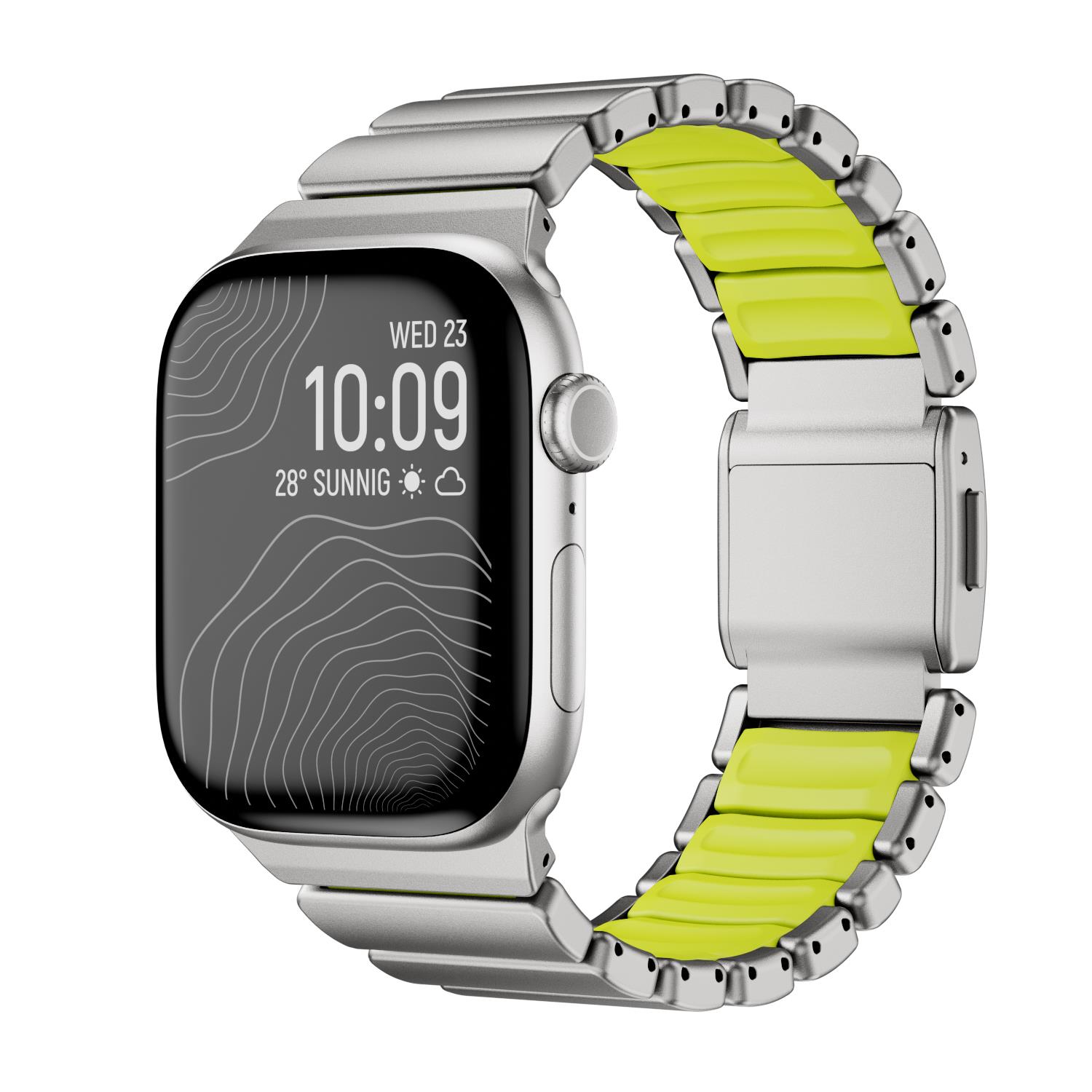 Apple Watch 7 8 9 45 mm uyumlu Titanyum Kordon Silikon İç Yüzey Hafif Premium Kayış Gümüş - Yeşil