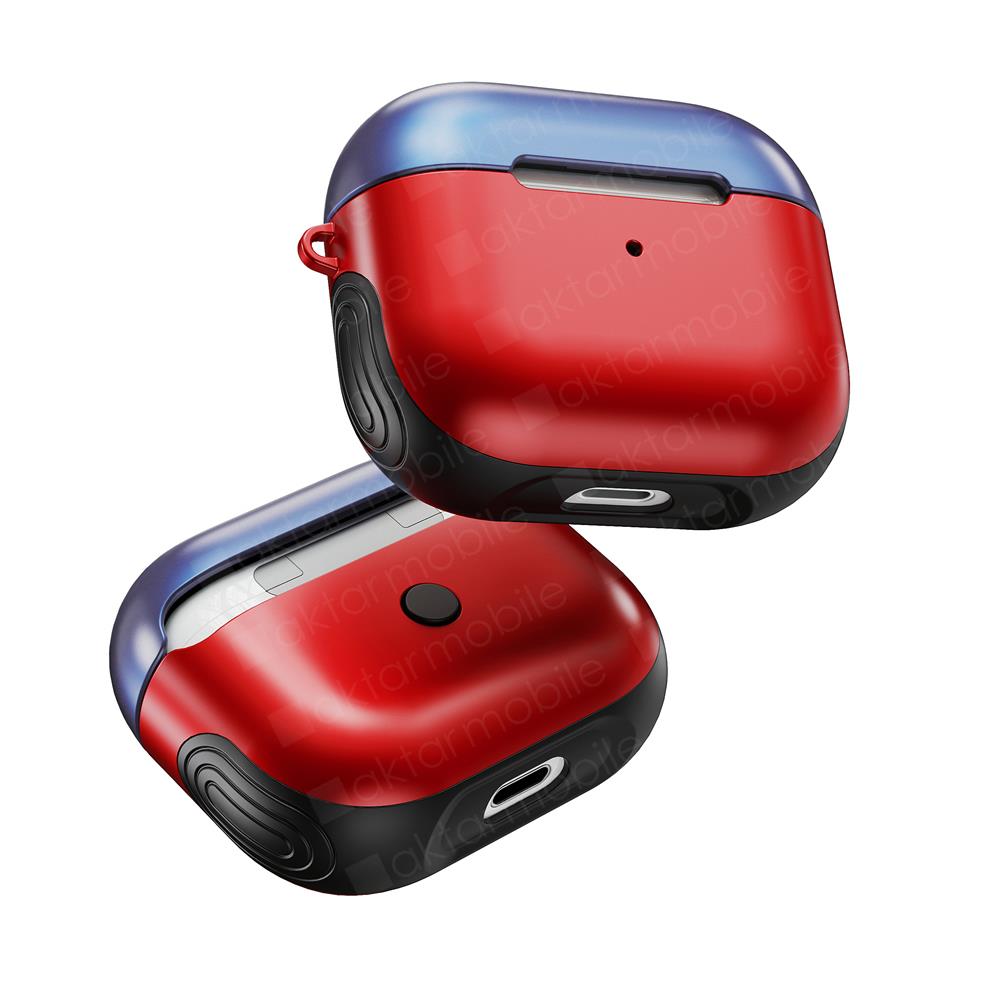 Airpods 3. Nesil Uyumlu Kılıf Anti-Shock Kulaklık Kılıfı Darbe Emici Tam Koruma Shockproof Kırmızı - Mavi