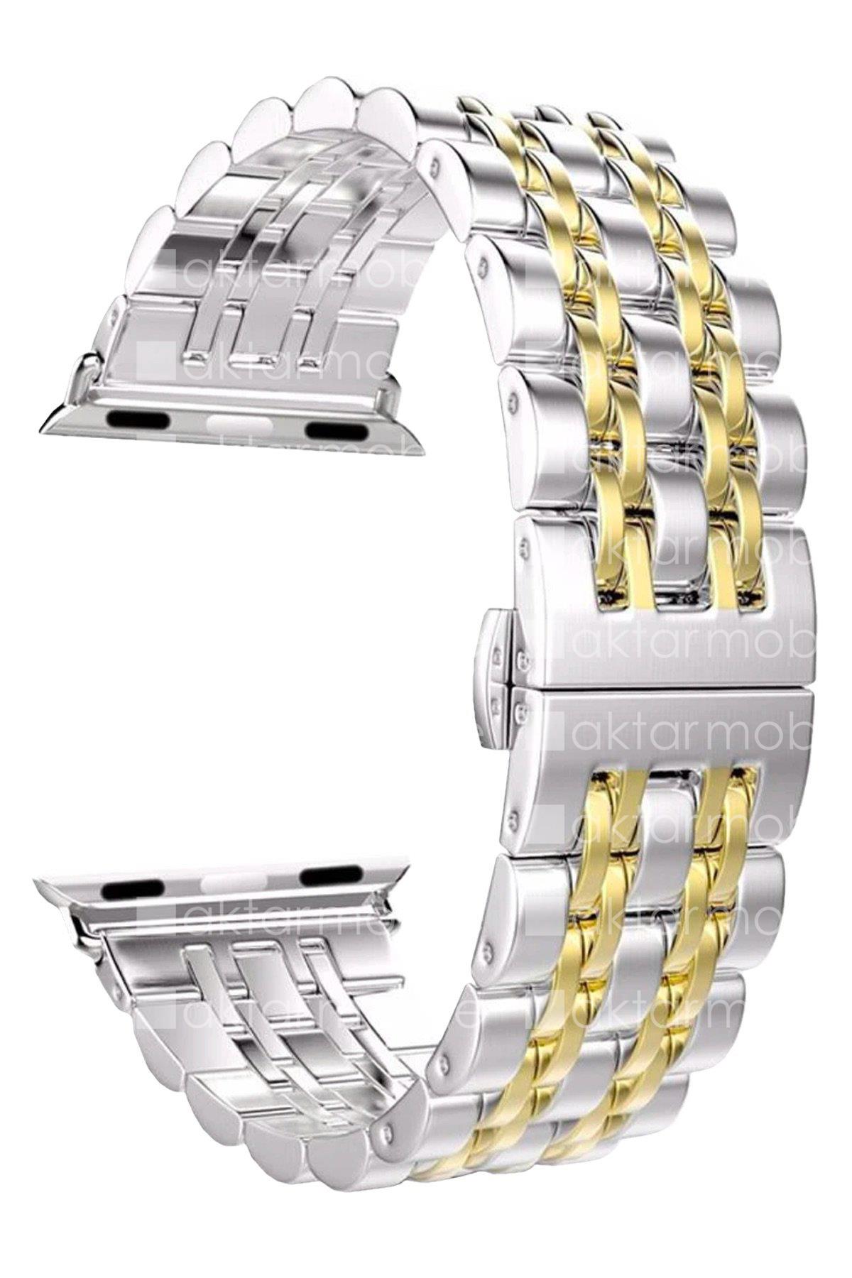 Apple Watch Ultra 49 mm uyumlu Metal Kordon Premium Paslanmaz Çelik Kayış Gold