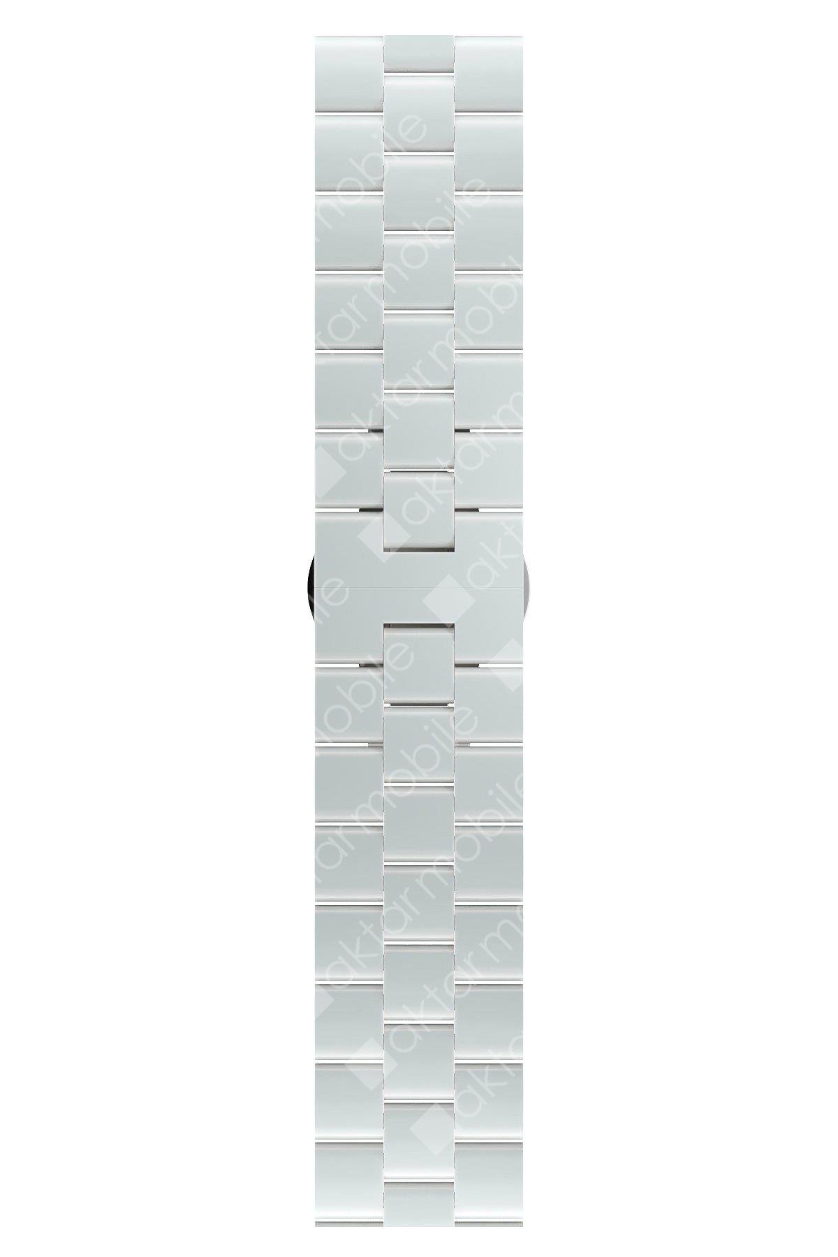 Apple Watch Ultra 49 mm uyumlu Seramik Kordon Premium Baklalı Seramik Kayış Beyaz