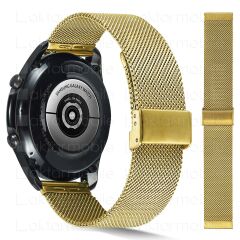 Huawei Watch GT Runner Uyumlu Hasır Metal Kordon Klipsli Tel Örgü Kayış Gold
