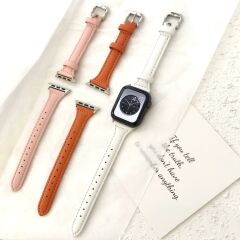 Apple Watch Ultra 49 mm uyumlu Deri Kordon Premium Dikişli İnce Deri Kayış