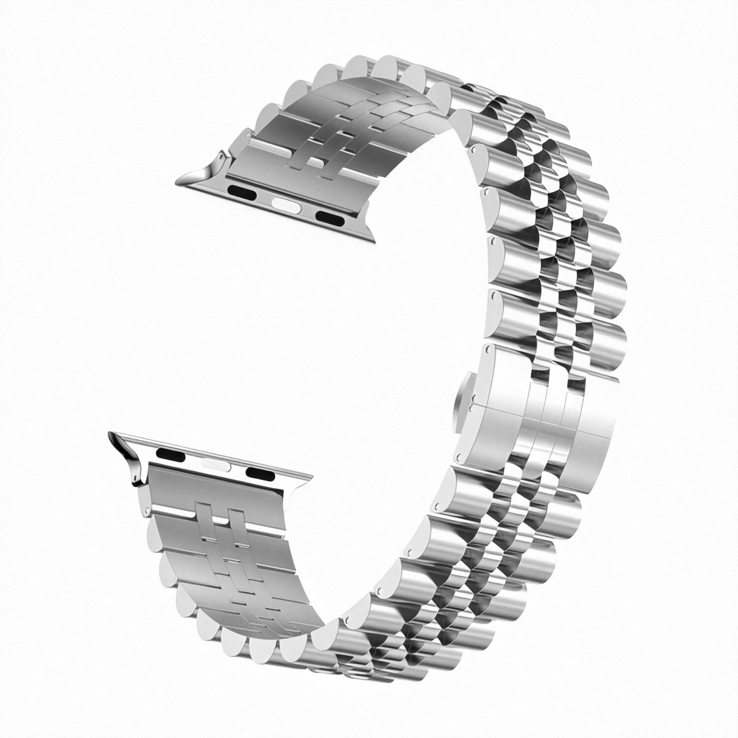 Apple Watch Ultra 49 mm uyumlu Metal Kordon Rolex Style Kayış Jubilee Bilezik Gümüş