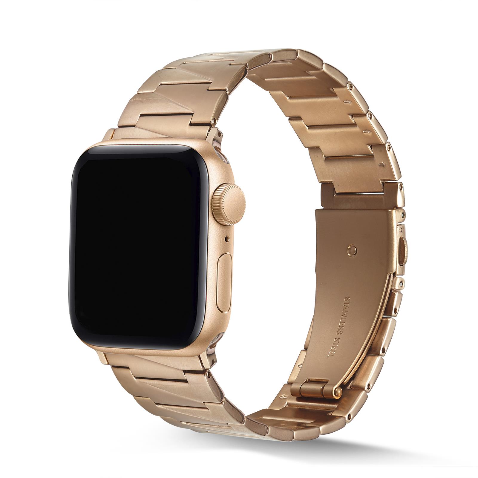 Apple Watch 7 6 SE 5 4 3 2 1 - 45 / 44 / 42 mm uyumlu Metal Kordon Geometrik Tasarım Çelik Kayış Rose Gold