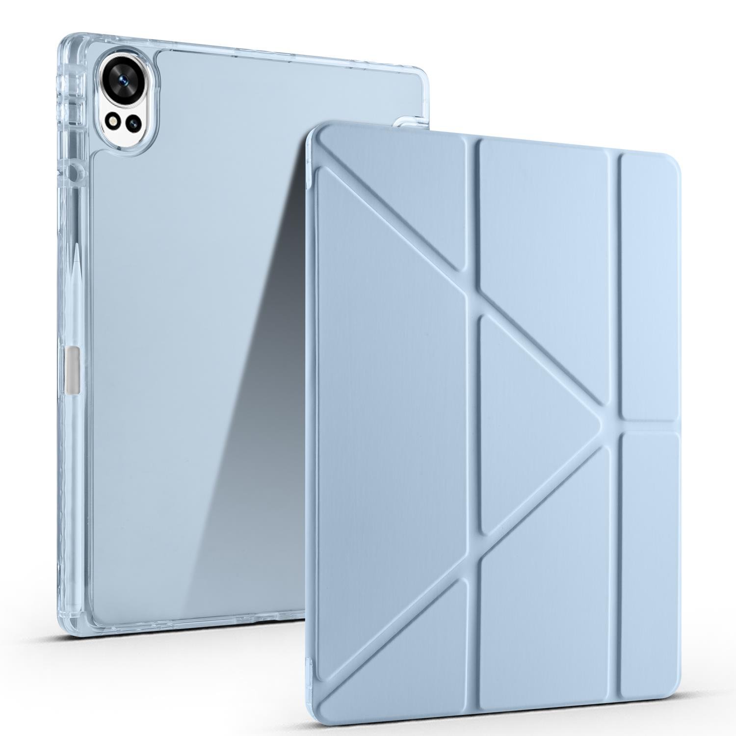 Huawei MatePad 12 X uyumlu Kılıf Kalem Bölmeli Tri Folding Standlı Arkası Silikon Uyku Modlu Mavi