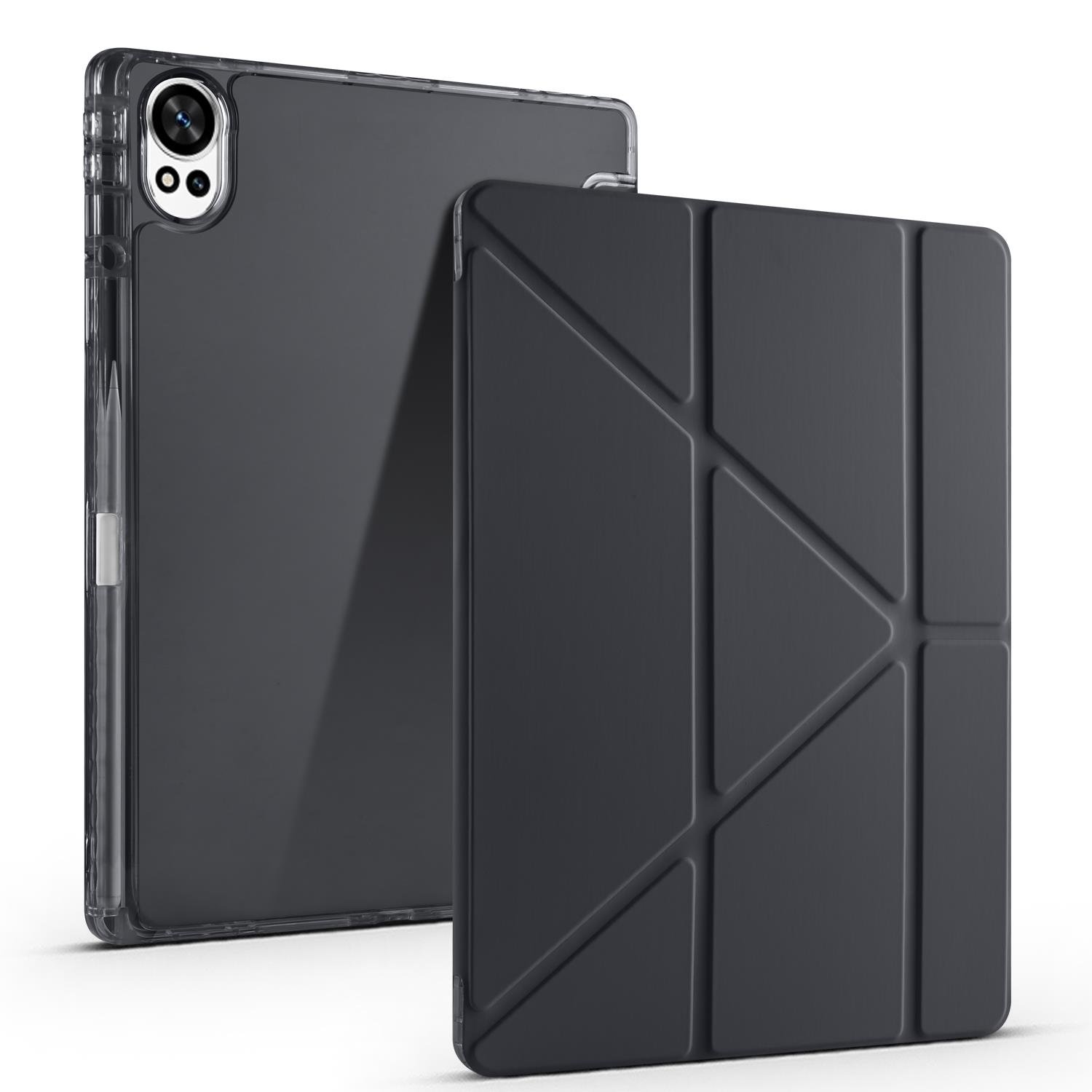Huawei MatePad 12 X uyumlu Kılıf Kalem Bölmeli Tri Folding Standlı Arkası Silikon Uyku Modlu Siyah