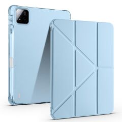 Xiaomi Mi Pad 7 / Pad 7 Pro uyumlu Kılıf Kalem Bölmeli Tri Folding Standlı Arkası Silikon Uyku Modlu Mavi