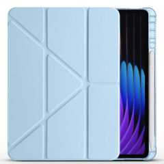 Xiaomi Mi Pad 7 / Pad 7 Pro uyumlu Kılıf Kalem Bölmeli Tri Folding Standlı Arkası Silikon Uyku Modlu Mavi