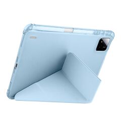 Xiaomi Mi Pad 7 / Pad 7 Pro uyumlu Kılıf Kalem Bölmeli Tri Folding Standlı Arkası Silikon Uyku Modlu Mavi