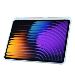 Xiaomi Mi Pad 7 / Pad 7 Pro uyumlu Kılıf Kalem Bölmeli Tri Folding Standlı Arkası Silikon Uyku Modlu Mavi