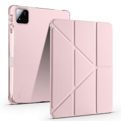 Xiaomi Mi Pad 7 / Pad 7 Pro uyumlu Kılıf Kalem Bölmeli Tri Folding Standlı Arkası Silikon Uyku Modlu Rose Gold