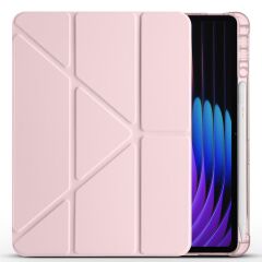 Xiaomi Mi Pad 7 / Pad 7 Pro uyumlu Kılıf Kalem Bölmeli Tri Folding Standlı Arkası Silikon Uyku Modlu Rose Gold
