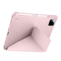 Xiaomi Mi Pad 7 / Pad 7 Pro uyumlu Kılıf Kalem Bölmeli Tri Folding Standlı Arkası Silikon Uyku Modlu Rose Gold