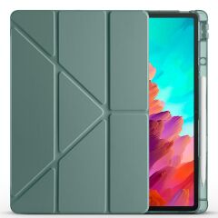 Lenovo Idea Tab Pro 12.7'' uyumlu Kılıf Kalem Bölmeli Tri Folding Standlı Arkası Silikon Uyku Modlu Koyu Yeşil