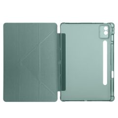 Lenovo Idea Tab Pro 12.7'' uyumlu Kılıf Kalem Bölmeli Tri Folding Standlı Arkası Silikon Uyku Modlu Koyu Yeşil
