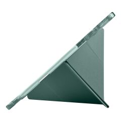 Lenovo Idea Tab Pro 12.7'' uyumlu Kılıf Kalem Bölmeli Tri Folding Standlı Arkası Silikon Uyku Modlu Koyu Yeşil