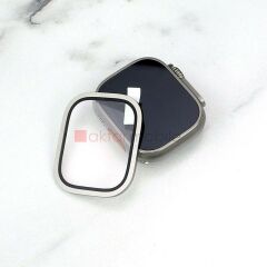 Apple Watch Ultra 49 mm uyumlu Metal Çerçeveli Ekran Koruyucu Temperli Cam Üstün Koruma