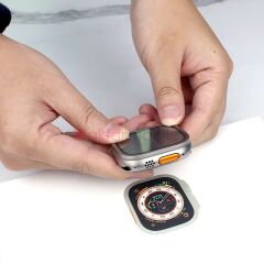 Apple Watch Ultra 49 mm uyumlu Metal Çerçeveli Ekran Koruyucu Temperli Cam Üstün Koruma