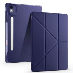 Lenovo Idea Tab Pro 12.7'' uyumlu Kılıf Kalem Bölmeli Tri Folding Standlı Arkası Silikon Uyku Modlu Lacivert